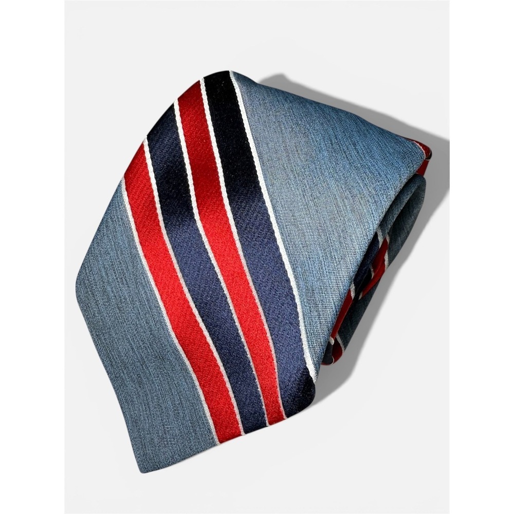 Christian Dior Cravates Paris New York Striped Necktie Mens Polyester Blue Red
